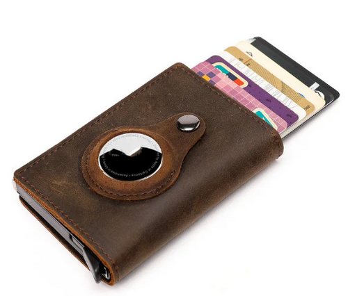 RFID-Blocking Wallet with AirTag Holder – Pop-Up Card Case