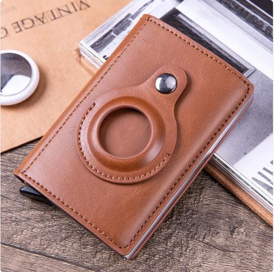 RFID-Blocking Wallet with AirTag Holder – Pop-Up Card Case