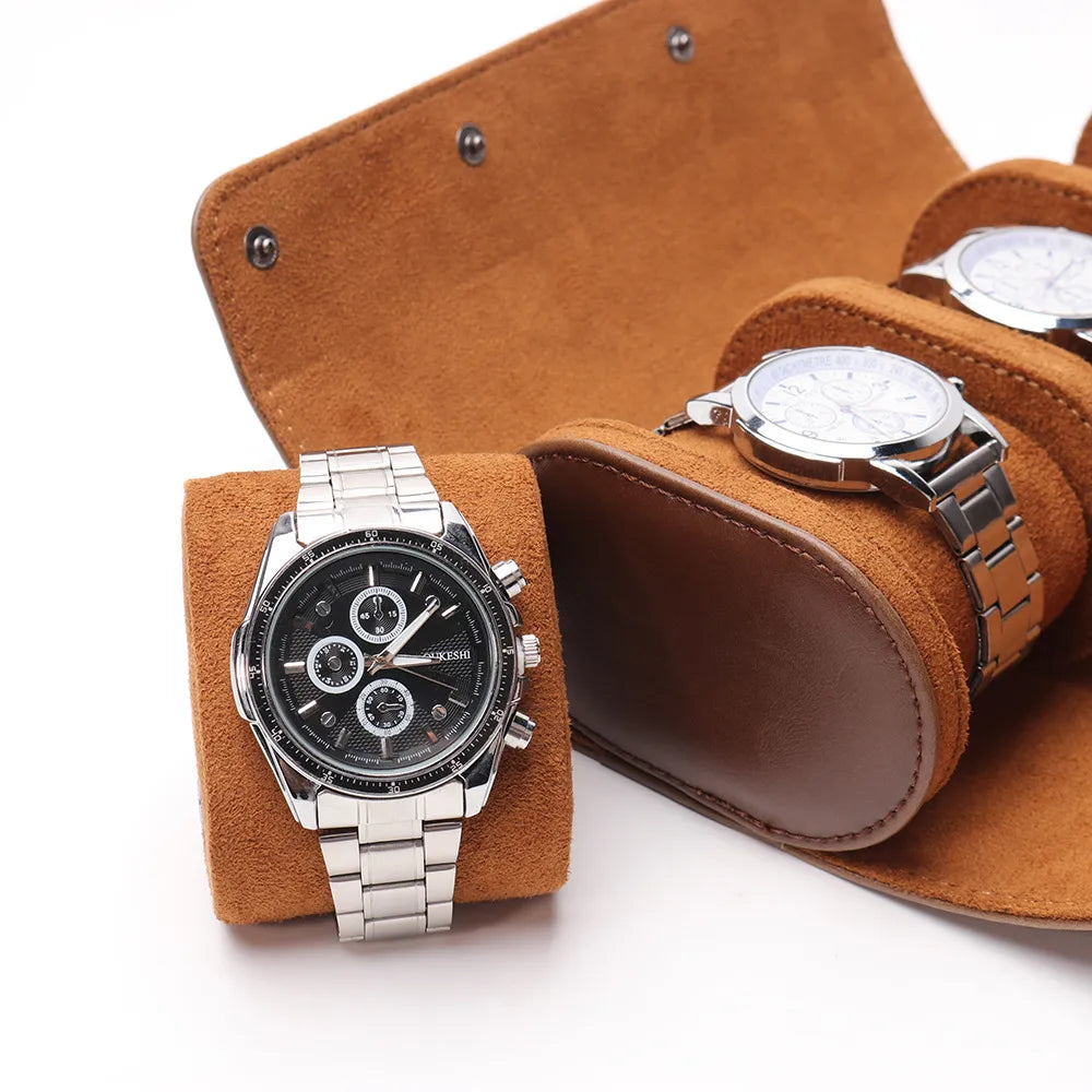 Travel Watch Case – 3-Slot Leather Organizer