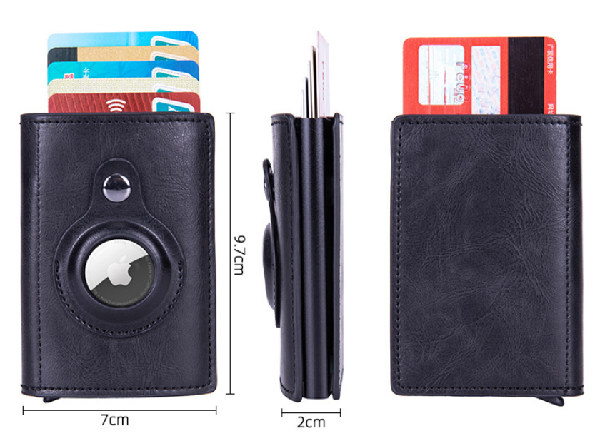 RFID-Blocking Wallet with AirTag Holder – Pop-Up Card Case