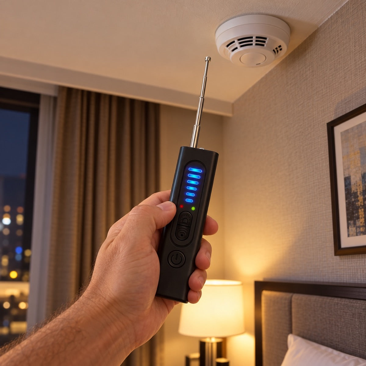 Scanning a hotel room smoke detector with the Voyage Locker Hidden Camera Detector