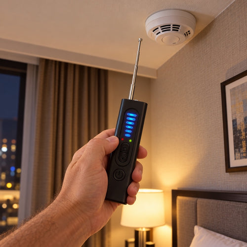 Scanning a hotel room smoke detector with the Voyage Locker Hidden Camera Detector